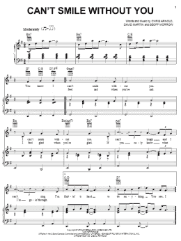 page one of Can't Smile Without You (Piano, Vocal & Guitar Chords (Right-Hand Melody))