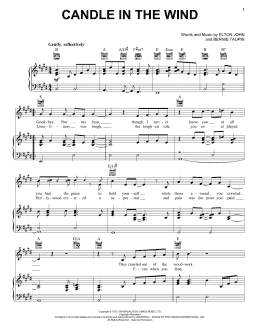 page one of Candle In The Wind (Piano, Vocal & Guitar Chords (Right-Hand Melody))