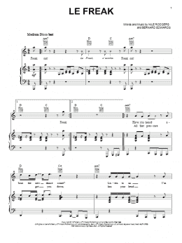 page one of Le Freak (Piano, Vocal & Guitar Chords (Right-Hand Melody))