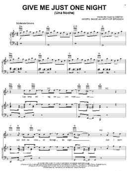 page one of Give Me Just One Night (Una Noche) (Piano, Vocal & Guitar Chords (Right-Hand Melody))