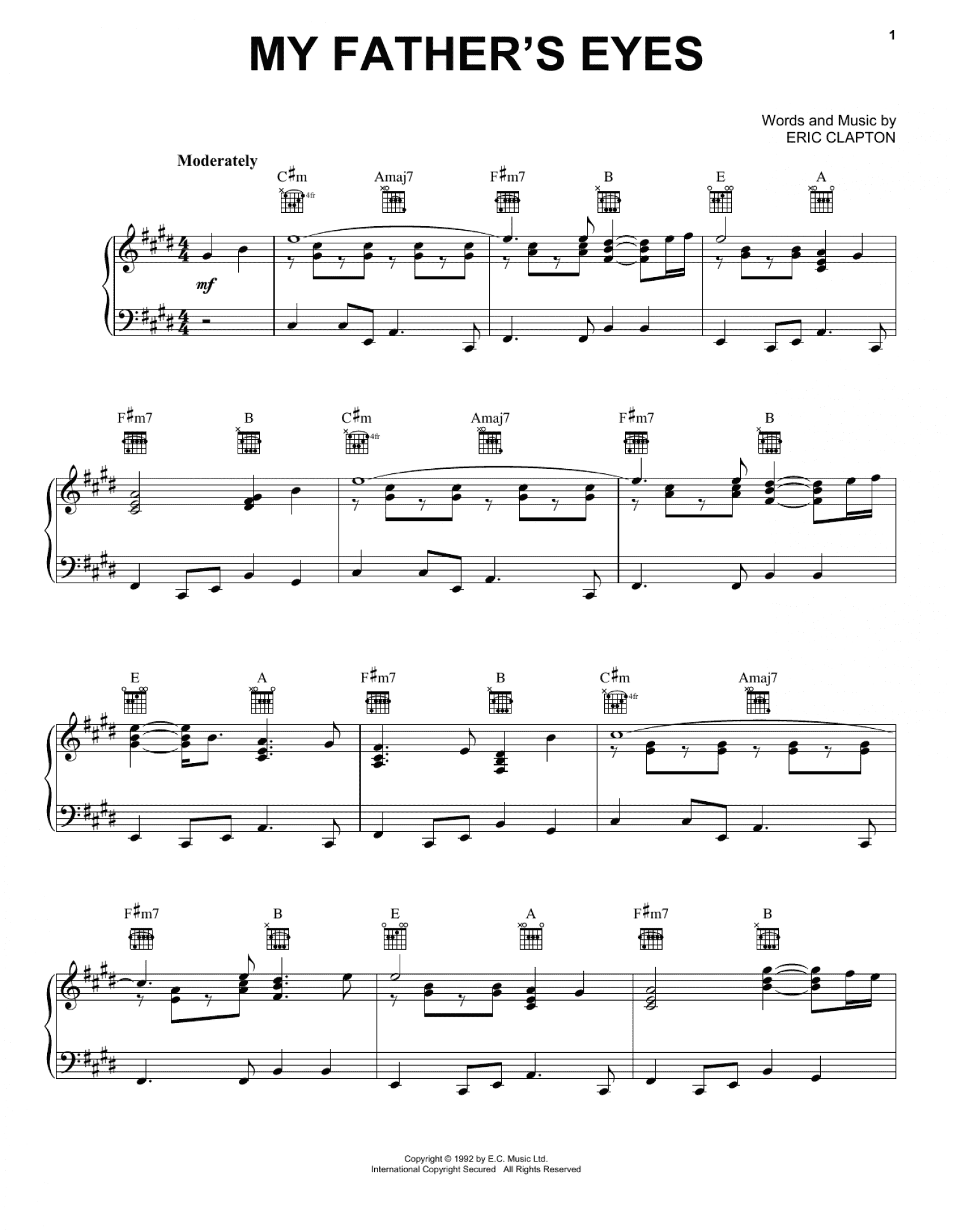 My Father's Eyes (Piano, Vocal & Guitar Chords (Right-Hand Melody))
