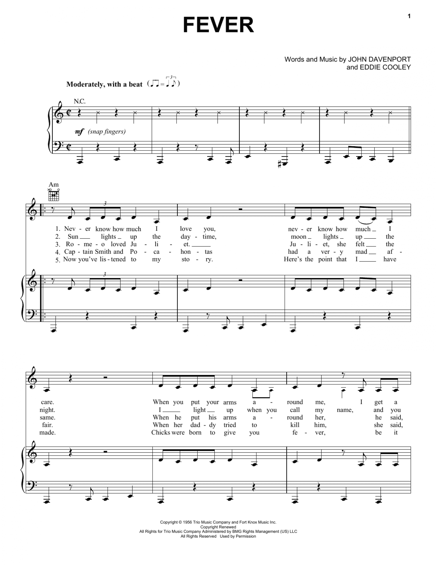 Fever (Piano, Vocal & Guitar Chords (Right-Hand Melody))