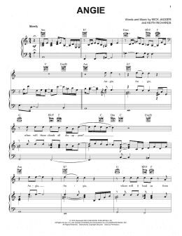 page one of Angie (Piano, Vocal & Guitar Chords (Right-Hand Melody))