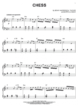 page one of Chess (Piano Solo)