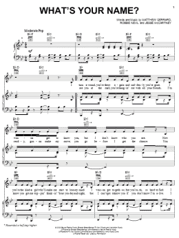 page one of What's Your Name? (Piano, Vocal & Guitar Chords (Right-Hand Melody))