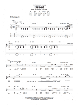 page one of Greed (Guitar Tab)