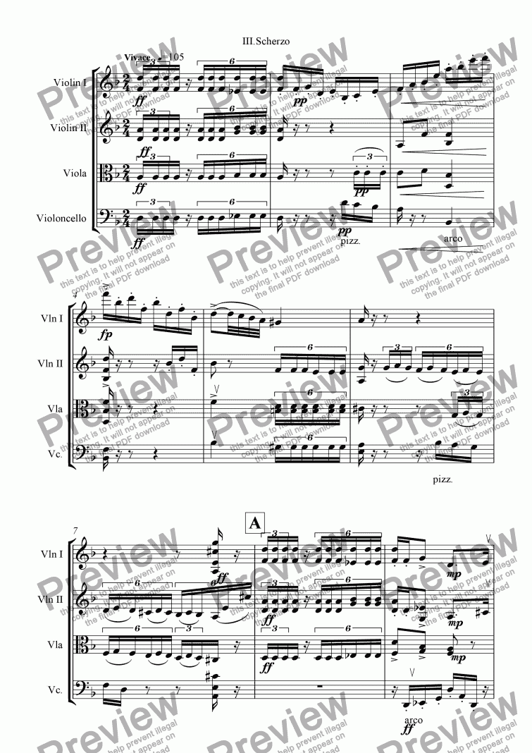 page one of String Quartet in D minor - III. Scherzo