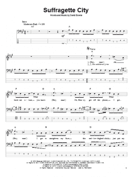 page one of Suffragette City (Bass Guitar Tab)