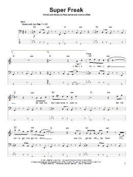 page one of Super Freak (Bass Guitar Tab)