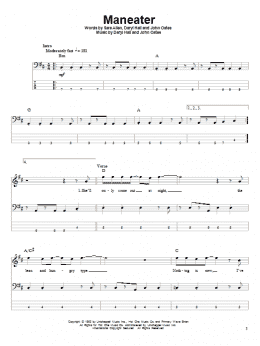 page one of Maneater (Bass Guitar Tab)