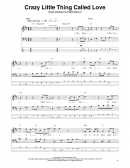 page one of Crazy Little Thing Called Love (Bass Guitar Tab)