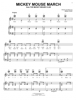 page one of Mickey Mouse March (from The Mickey Mouse Club) (Piano, Vocal & Guitar Chords (Right-Hand Melody))