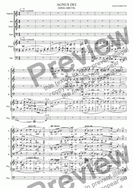 page one of Missa Brevis for S.A.T.B., Soli, Brass, Timpani and Organ. 'Agnus Dei'.