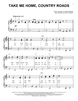 page one of Take Me Home, Country Roads (Easy Piano)