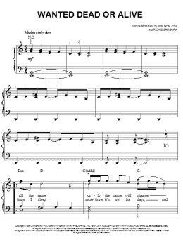 page one of Wanted Dead Or Alive (Easy Piano)