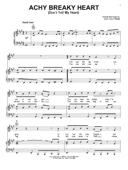 page one of Achy Breaky Heart (Don't Tell My Heart) (Piano, Vocal & Guitar Chords (Right-Hand Melody))