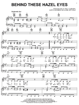 page one of Behind These Hazel Eyes (Piano, Vocal & Guitar Chords (Right-Hand Melody))