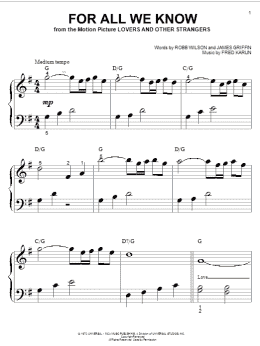 page one of For All We Know (Big Note Piano)