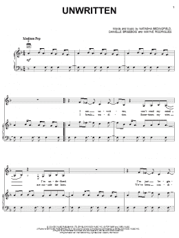 page one of Unwritten (Piano, Vocal & Guitar Chords (Right-Hand Melody))