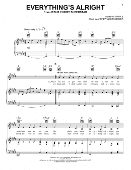 page one of Everything's Alright (from Jesus Christ Superstar) (Piano, Vocal & Guitar Chords (Right-Hand Melody))