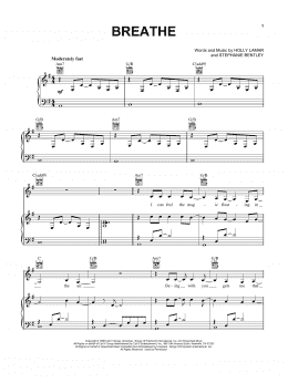 page one of Breathe (Piano, Vocal & Guitar Chords (Right-Hand Melody))