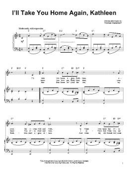 page one of I'll Take You Home Again, Kathleen (Piano, Vocal & Guitar Chords (Right-Hand Melody))