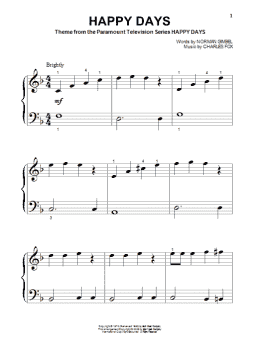 page one of Happy Days (Beginning Piano Solo)