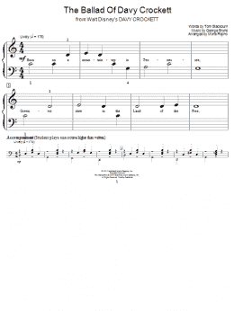 page one of The Ballad Of Davy Crockett (from Davy Crockett) (Educational Piano)