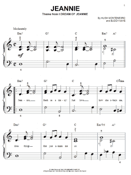 page one of Jeannie (theme from I Dream Of Jeannie) (Big Note Piano)