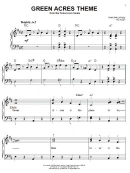 page one of Green Acres Theme (Easy Piano)