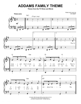 page one of The Addams Family Theme (Very Easy Piano)