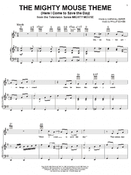 page one of The Mighty Mouse Theme (Here I Come To Save The Day) (Piano, Vocal & Guitar Chords (Right-Hand Melody))