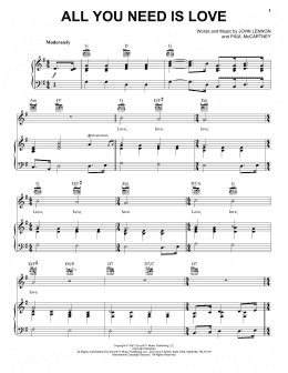 page one of All You Need Is Love (Piano, Vocal & Guitar Chords (Right-Hand Melody))