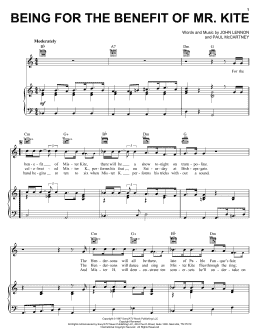 page one of Being For The Benefit Of Mr. Kite (Piano, Vocal & Guitar Chords (Right-Hand Melody))