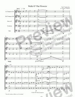 page one of Waltz O' The Flowers for Brass Quintet