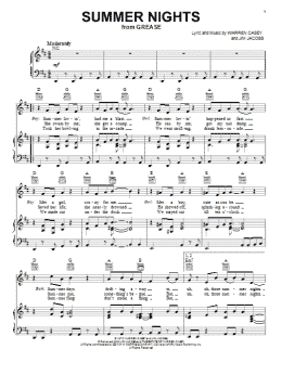 page one of Summer Nights (from Grease) (Piano, Vocal & Guitar Chords (Right-Hand Melody))