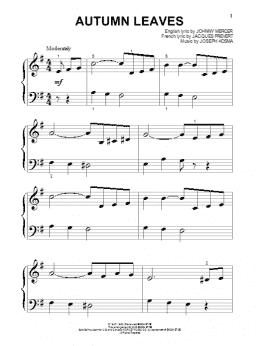 page one of Autumn Leaves (Beginning Piano Solo)