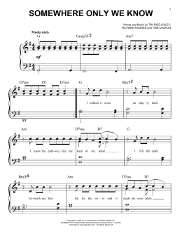 page one of Somewhere Only We Know (Easy Piano)