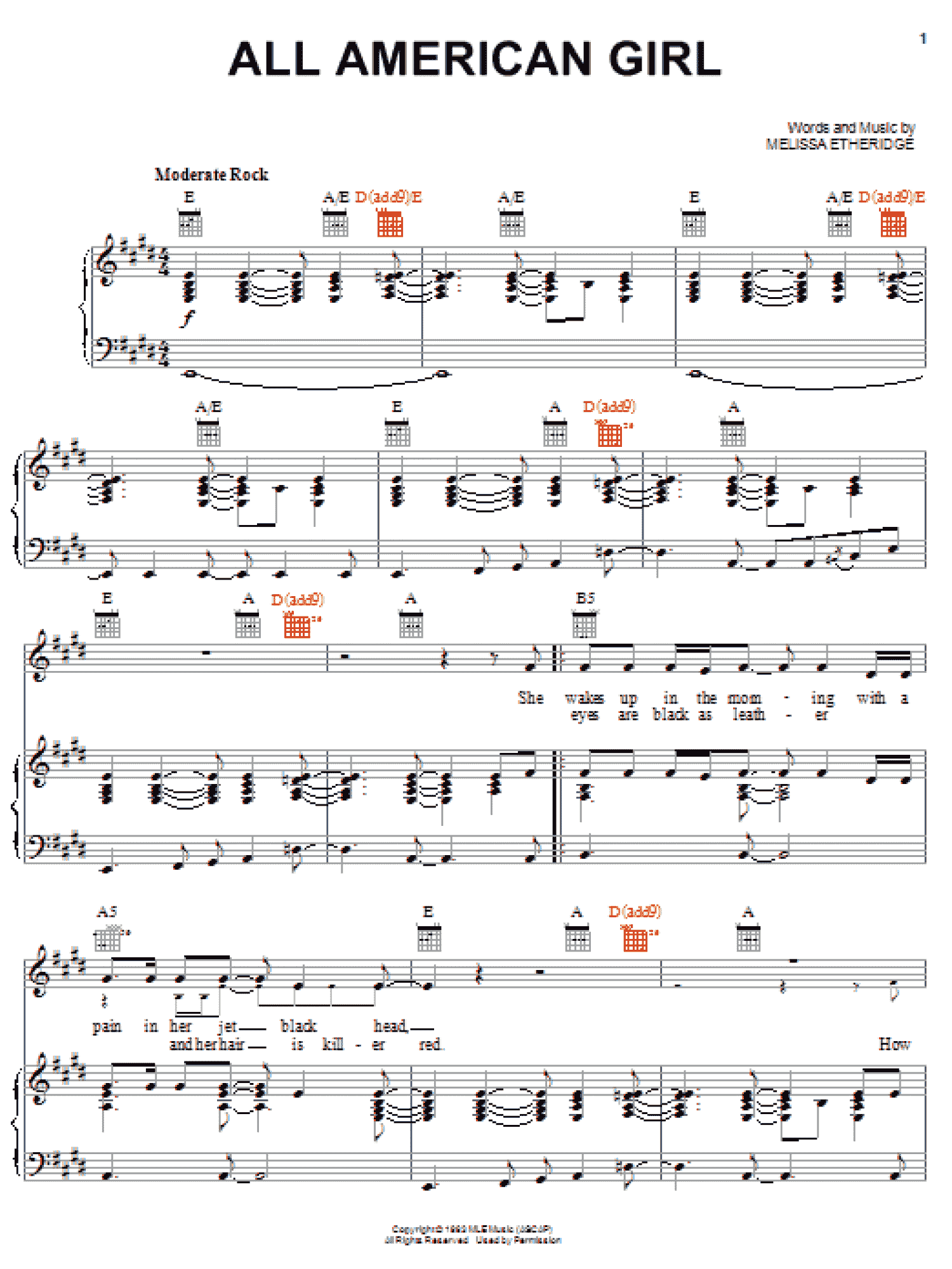 All American Girl (Piano, Vocal & Guitar Chords (Right-Hand Melody))