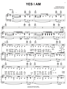 page one of Yes I Am (Piano, Vocal & Guitar Chords (Right-Hand Melody))