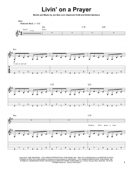 page one of Livin' On A Prayer (Guitar Tab (Single Guitar))