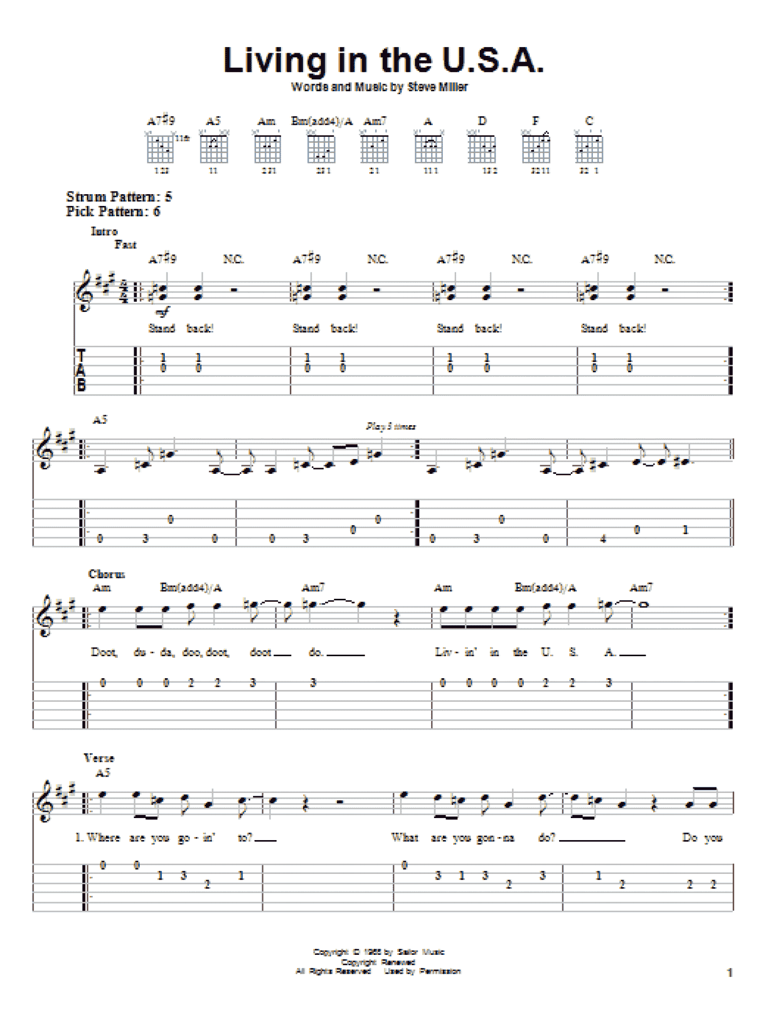 Living In The U.S.A. (Easy Guitar Tab)