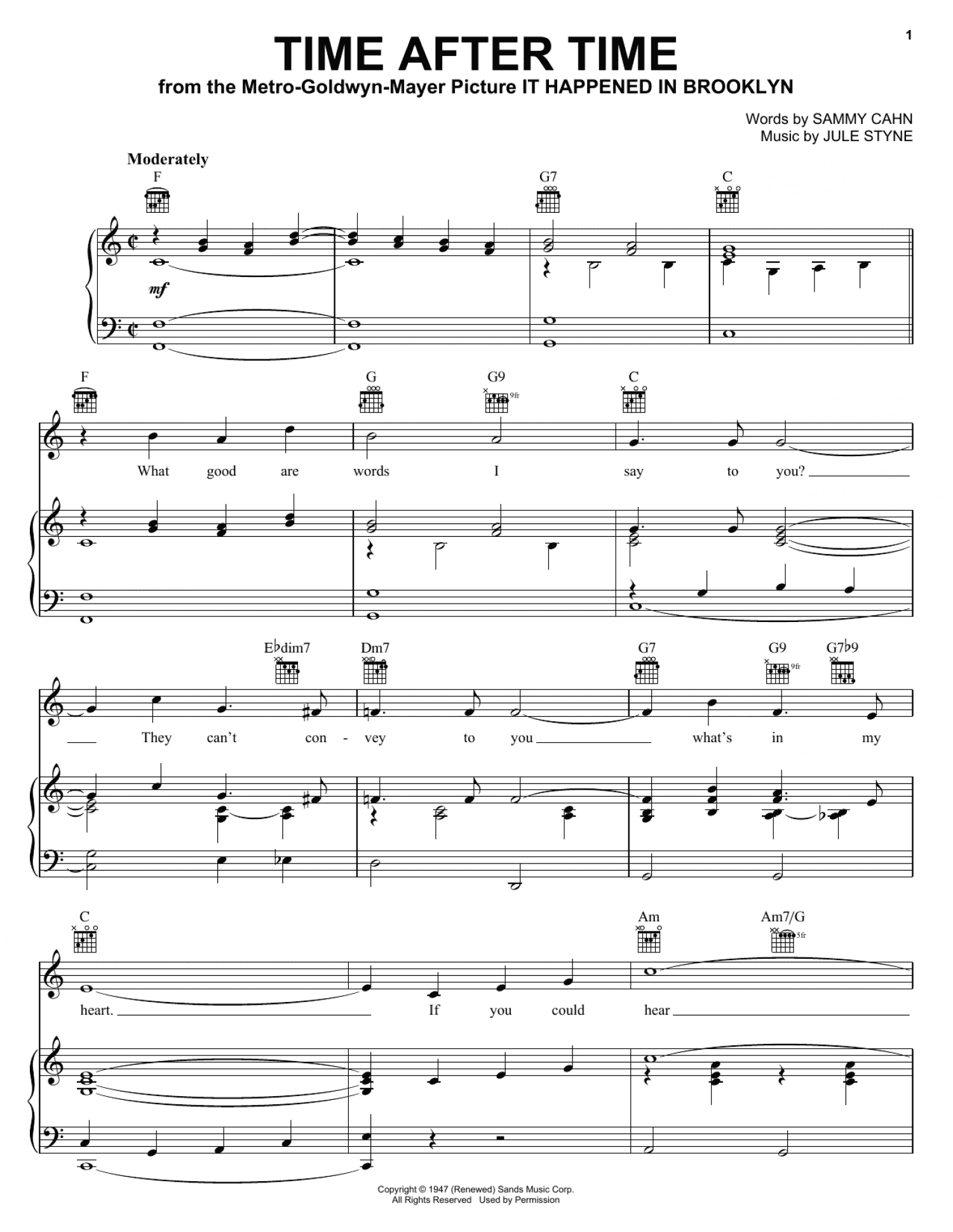 Time After Time (Piano, Vocal & Guitar Chords (Right-Hand Melody))