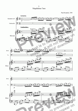 page one of Trio for Clarinet, Cello and Piano: 2. Magdalena’s Dance. Andantino