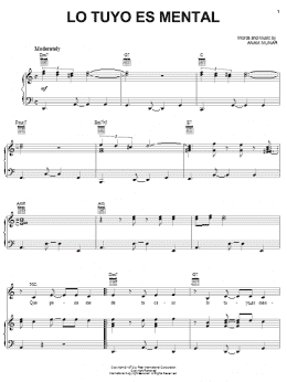 page one of Lo Tuyo Es Mental (Piano, Vocal & Guitar Chords (Right-Hand Melody))