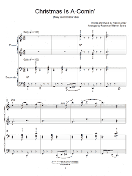 page one of Christmas Is A-Comin' (May God Bless You) (Piano Duet)