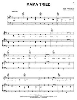 page one of Mama Tried (Piano, Vocal & Guitar Chords (Right-Hand Melody))