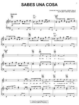 page one of Sabes Una Cosa (Piano, Vocal & Guitar Chords (Right-Hand Melody))
