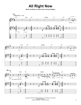 page one of All Right Now (Guitar Tab (Single Guitar))
