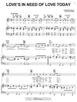 page one of Love's In Need Of Love Today (Piano, Vocal & Guitar Chords (Right-Hand Melody))